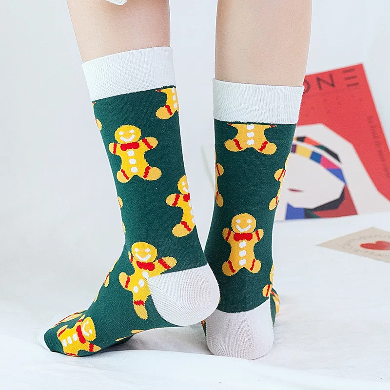 Christmas Socks For Adults Breathable Cute Cartoon Santa Claus Snowman Mid Tube Casual Cotton Socks