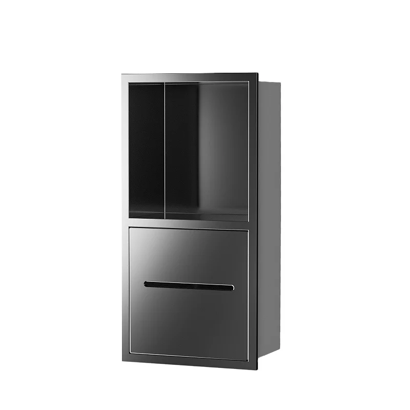 Modern 304 Stainless Steel Recessed wall mounted Tissue Box Holder Toilet Paper Dispenser with Phone Shelf niche Bathroom