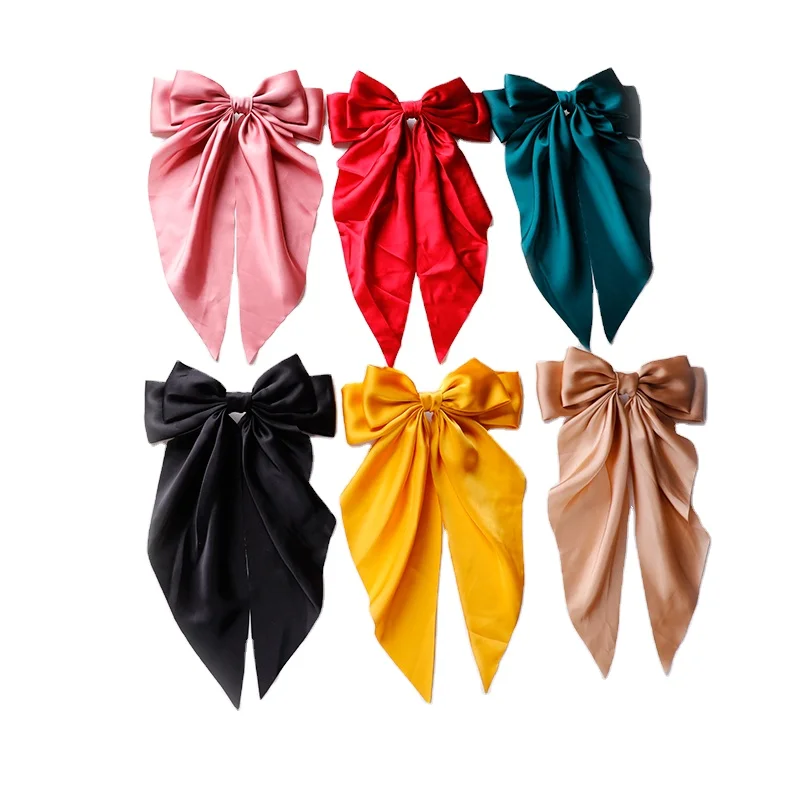 Big Bow Barrettes Long Tail French Ribbon Hair Pins Soft Silky Satin Hair Clips Metal Bowknot Hair Accessories Party Women Girl