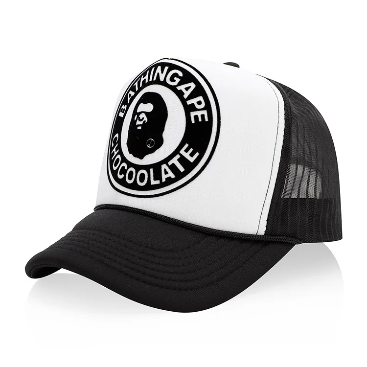 
Custom Logo 3D Embroidery Printing Applique Embroidered Patch Black 5 Panel Mesh Baseball Trucker Caps Hats 