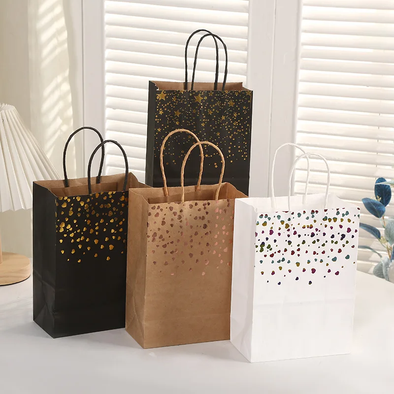 Factory Price Black White Kraft Craft Paper Bag With Twisted Handle And Hot Stamping Printing