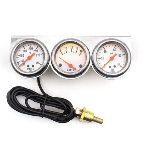 50mm Chrome Oil Pressure Water Volt Triple 3 Gauge Set Kit Car Parts Dash Panel