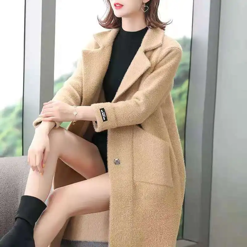Wholesale new arrival autumn winter thick open front loose knit polyester mink cashmere long jacket