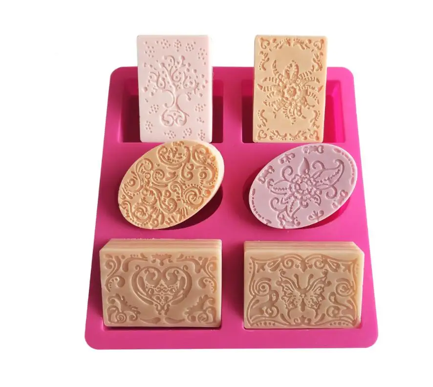 Silicone Soap Molds Cavities Lace Soap Molds Relief Patterns Rectangle and Oval Silicone Molds for Homemade Craft Soaps