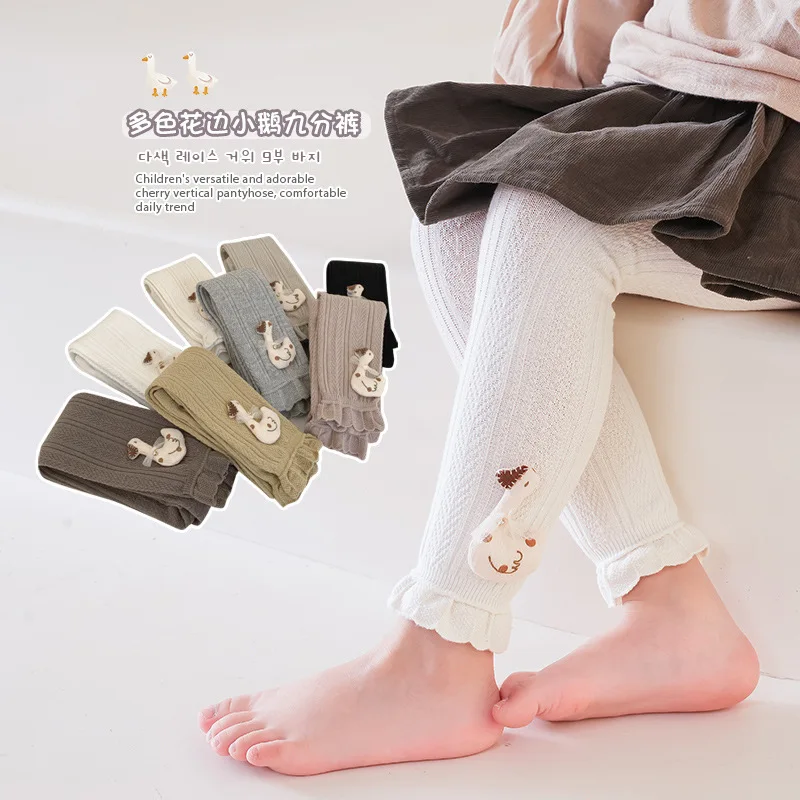 New Style Spring New Style Korean Sweet Ruffle Princess Pants Soft Cotton Funny Cartoon Goose Dolls Kids Girls Leggings