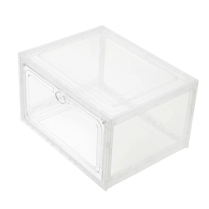 High quality transparent plastic foldable shoe storage boxes front drop acrylic drawer type magnetic clear shoe box