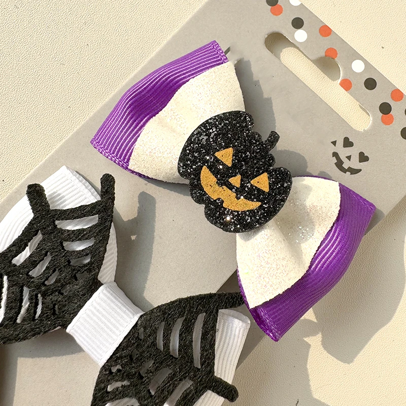 Halloween Duckbill Clip Hairpin Grosgrain Ribbon Hair pin Cartoon Resin Glitter Sequins Girls Decoration Accessories Hair Clips