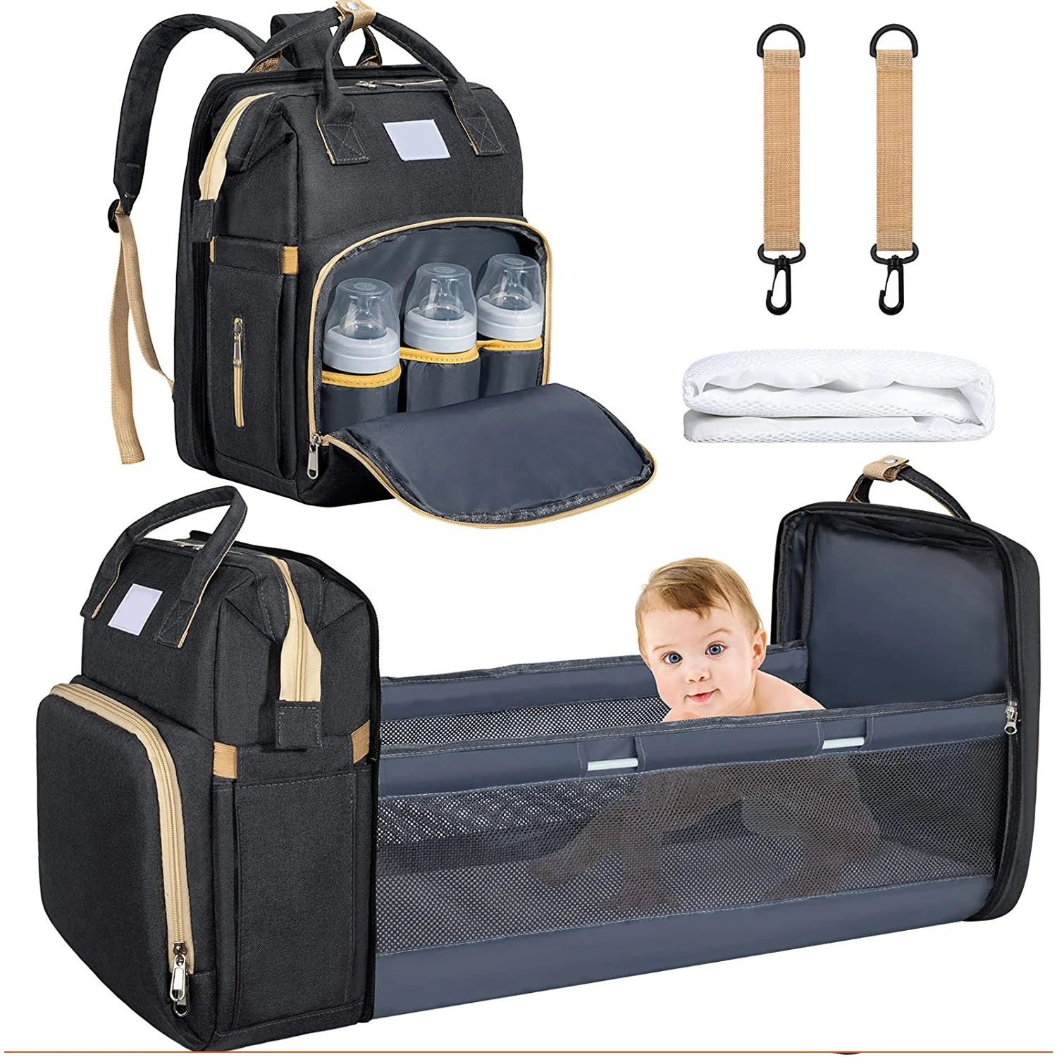 7 in 1 custom Functional Mommy Diaper  mommy Backpack Waterproof  Baby Portable Folding Crib Baby Bed Tote Mummy Bag Diaper Bags