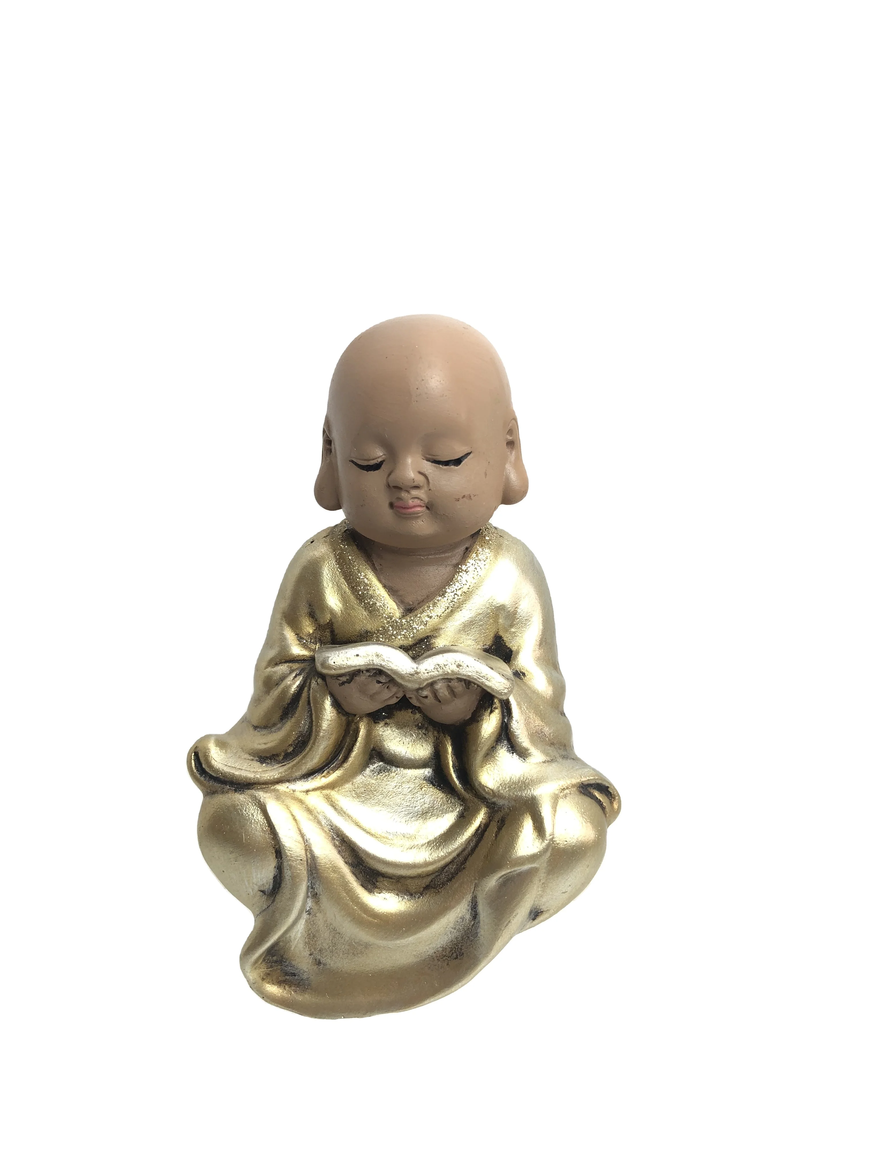 
Custom home garden brown golden buddha statue buddhist monk resin crafts supplies 