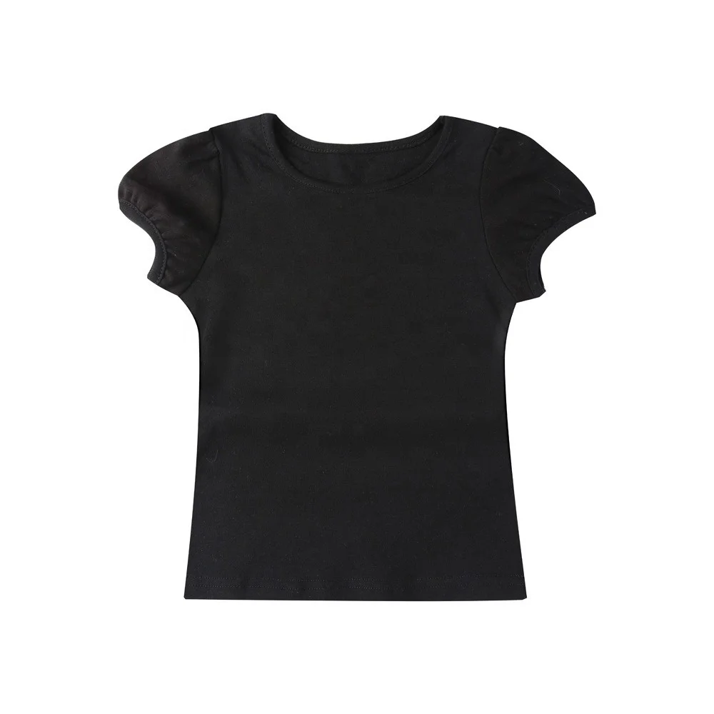 Custom girls blank t shirts kids baby girl clothes summer top tees toddler tshirts puff sleeves white t shirts 100% cotton