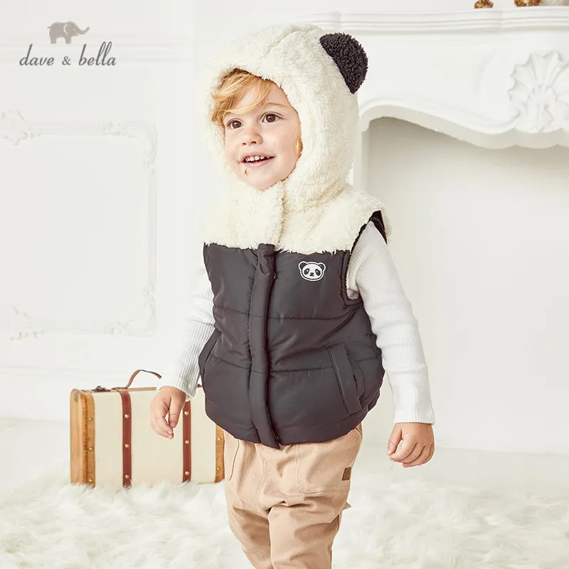 DB15322 dave bella winter kids boys cartoon hooded sleeveless waistcoat  padded coat children fashion sleeveless vest