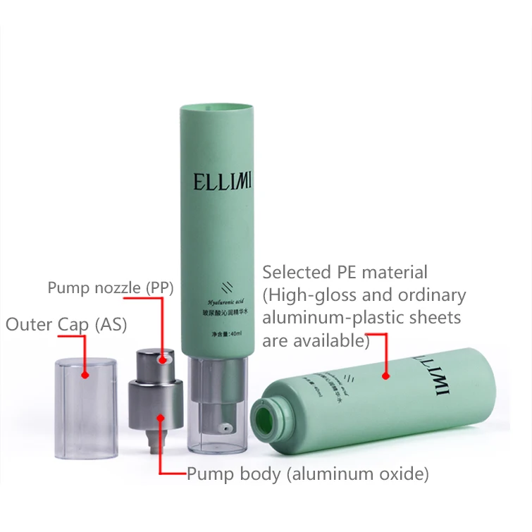 30mm APT Press Pump Tube 30ml to 80ml Cosmetic Packaging for Serum Lotion Isolation Cream Eco-Friendly Aluminum Oxidized