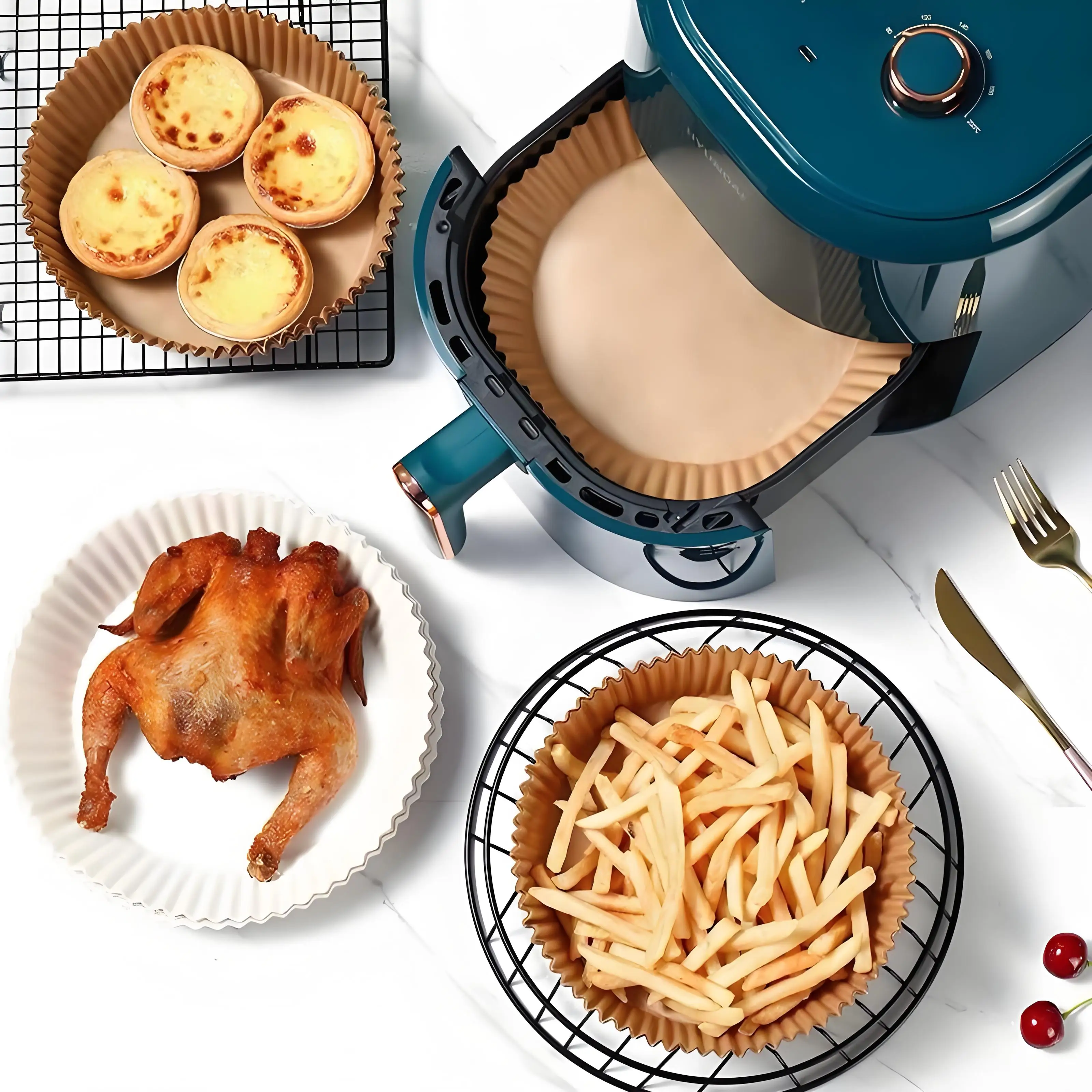 Large Air Fryer Disposable Paper Liners Square 9 Inch For Baking Roasting Microwave Barbecue Wood Pulp Double Sides Silicone Oil