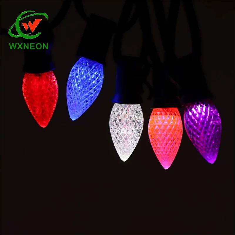 Multicolor E12 Base Led C7 Faceted Strawberry Bulbs Christmas Candle Light Bulbs
