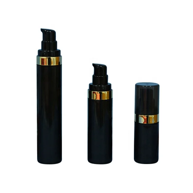 Fuyun in Stock Small Order Cosmetic Packaging 15ml Black Plastic Airless Cosmetic Lotion Pump Bottles