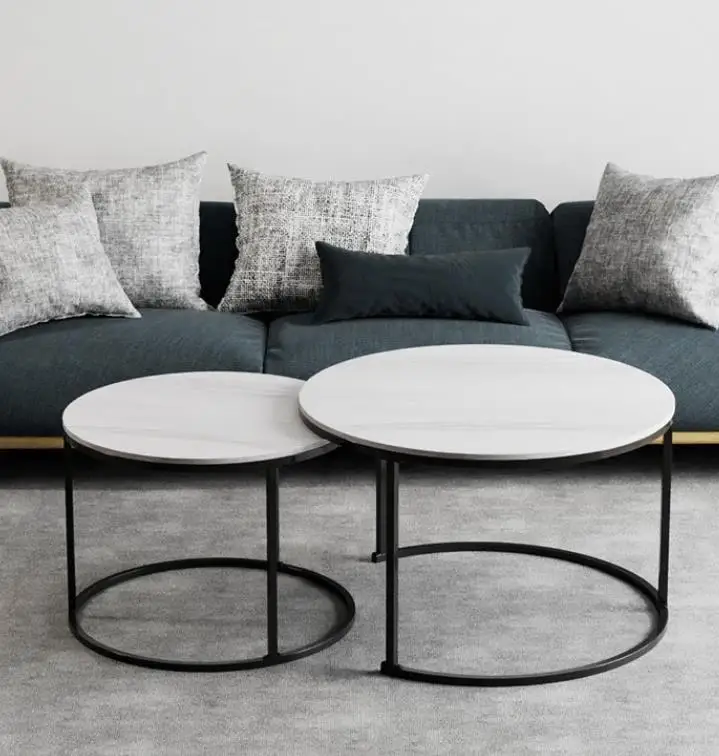 2022 new arrival wholesale cheap modern design minimalist small apartment round set marble rock slab coffee table tea table