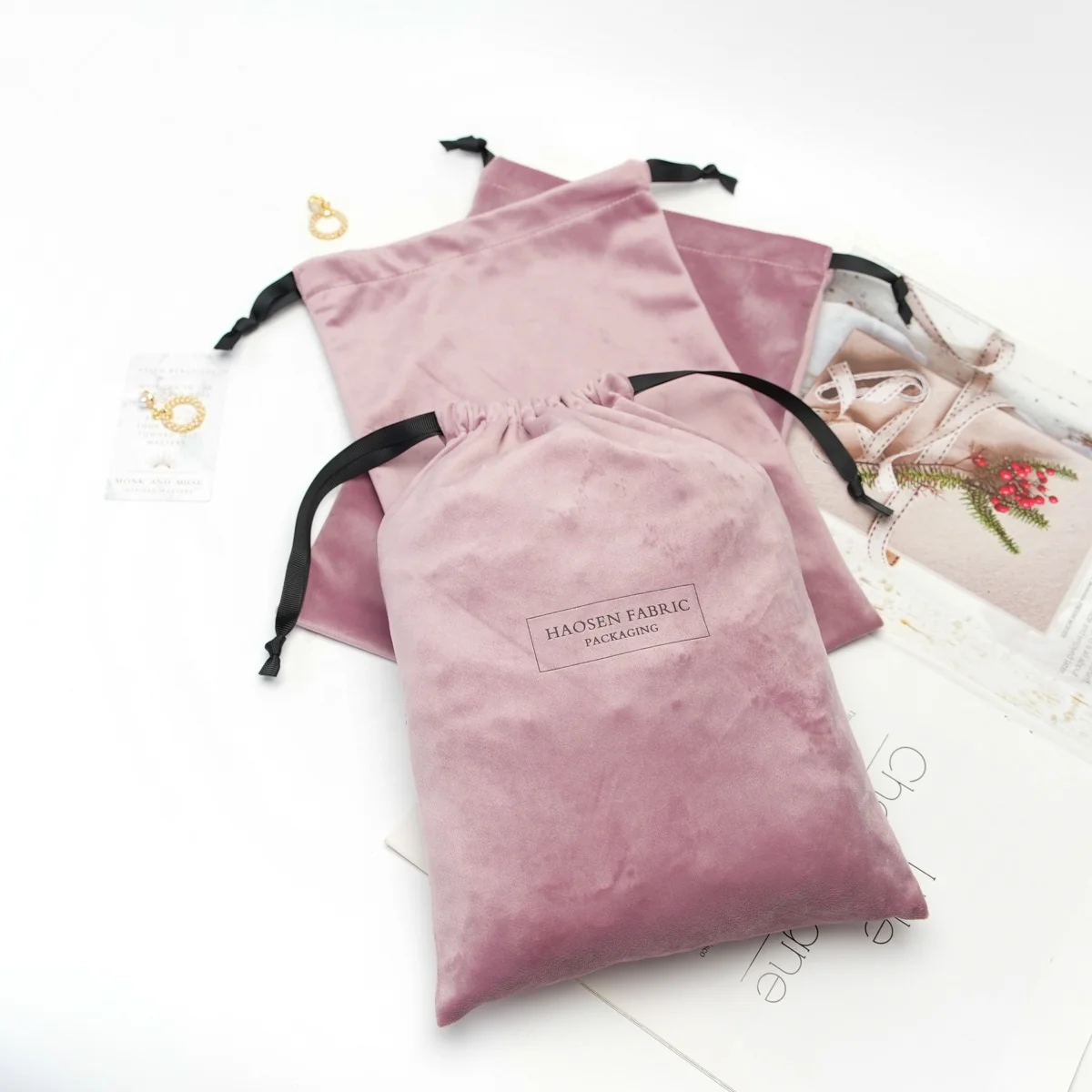 Custom Logo Silk Velvet Cloth Gift Packaging Bag Branded Matt Satin Drawstring Dust Bag For Handbag