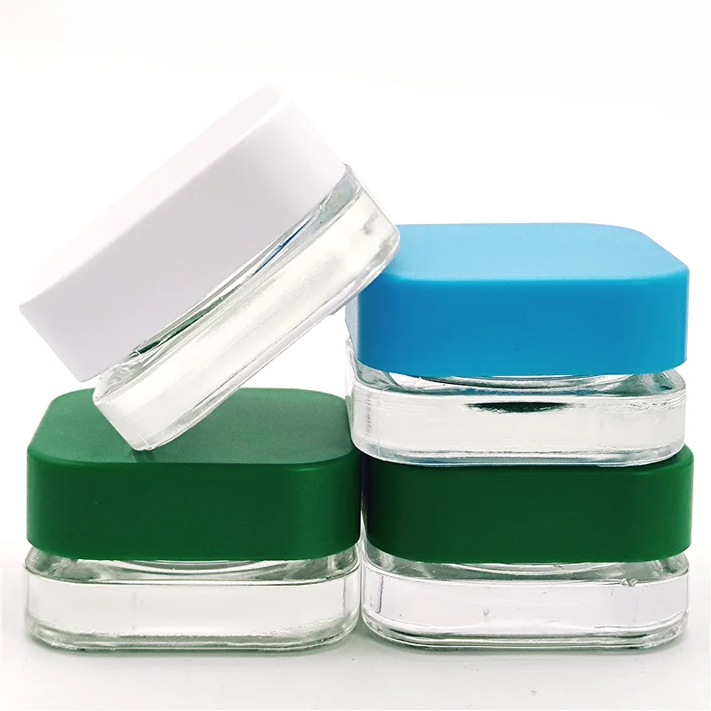 
in stock Qube jar 3ml 5ml 7ml 9ml clear black white Square Premium CR Glass Concentrate container with CR lid 