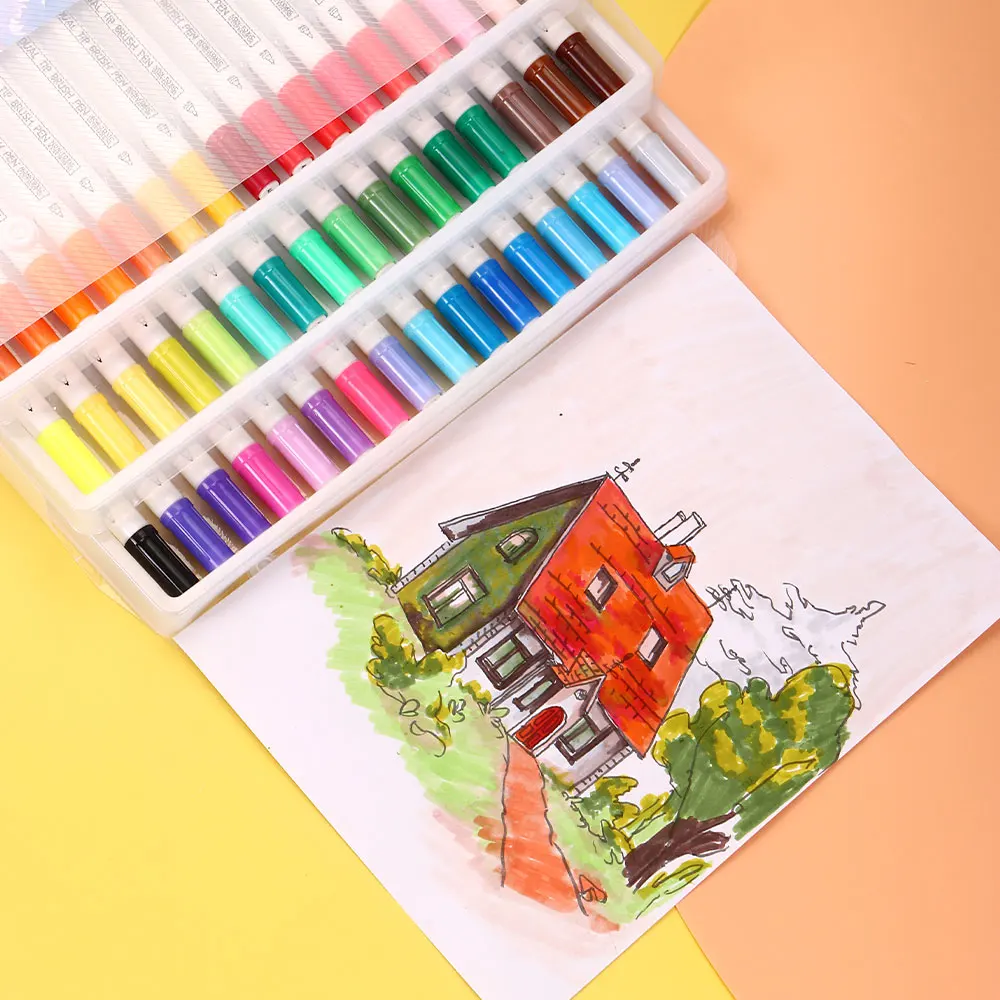 Customized Brand Colorful Dual Tip Watercolor Brush Marker Pen For Art Sketch