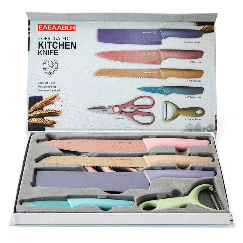 Kitchen Knife Set 6PCS Chef Bread Nakiri Small Cleaver Paring Knives Peeler Scissors Kit