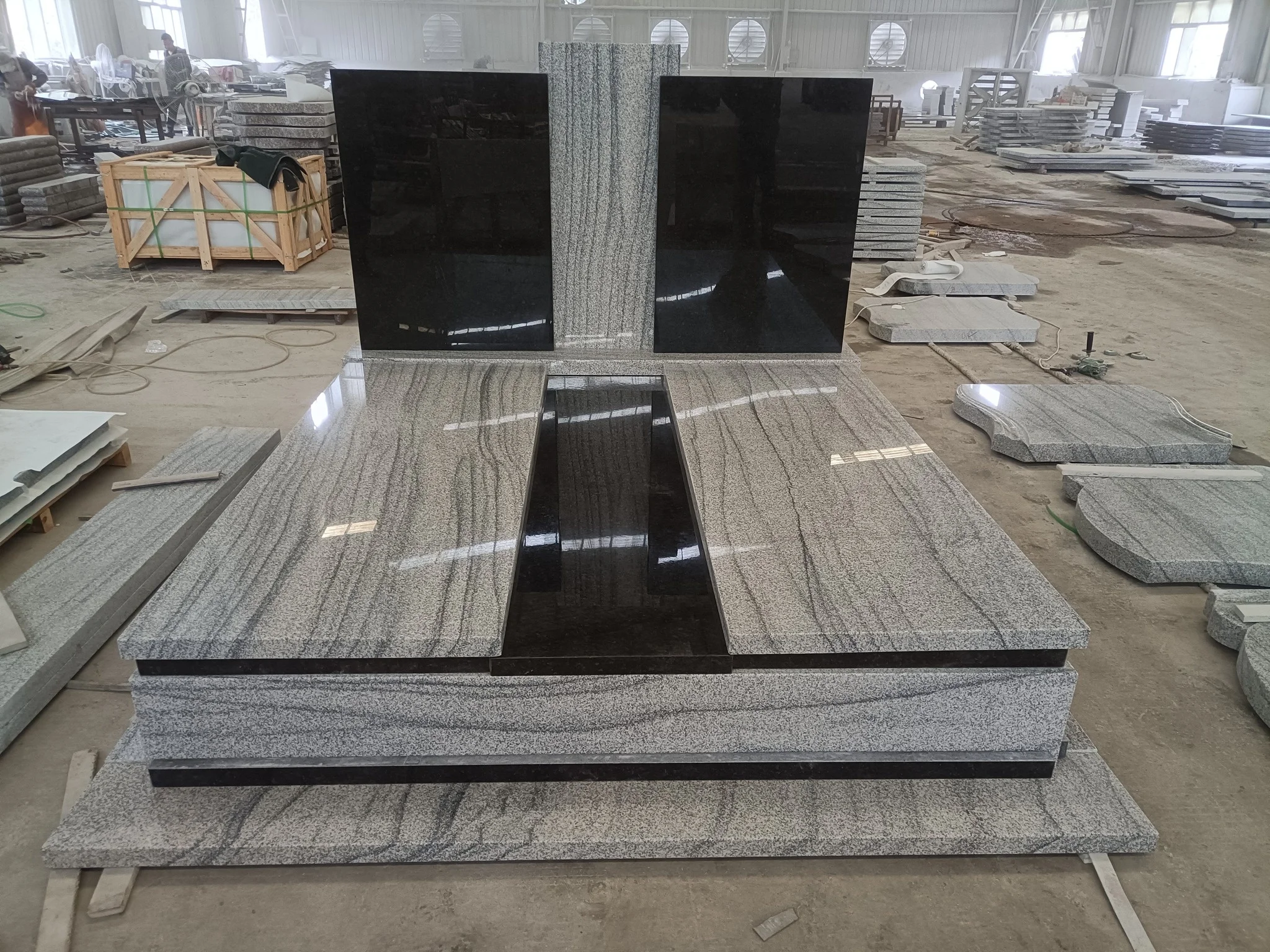 Viscont White Absolute Black Granite Tombstone Companion Granite Monument