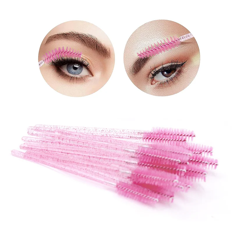 iconsign brush Disposable bulk colorful lash lift brush crystal handle 50 pack mascara wands Pink Glitter Lash Brush with OEM