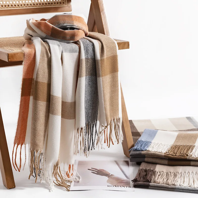 2024 Новый клетчатый шарф женский милый теплый модная шаль Осень/зима имитация кашемировый