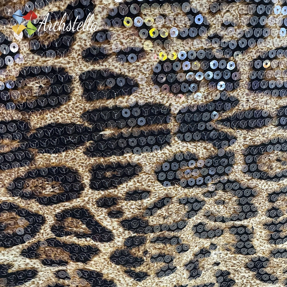 ARCHSTELLA High-End Wholesale Animal Pattern Printed Embroidered with Crystal Sequins Fabric for Party Dress