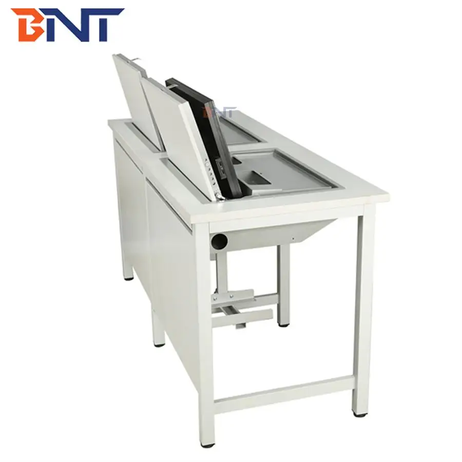 BNT office equipment high gray cold rolled steel material manual flip up computer desk dual monitor computer table for classroom