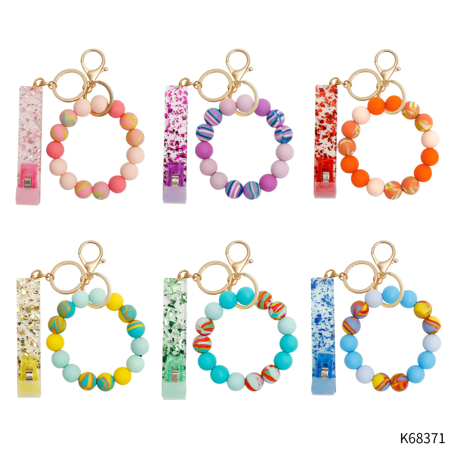 Keychain Silicone Beads Bracelet Wristlet with Credit Card Puller Women Long Nails ATM Keychain