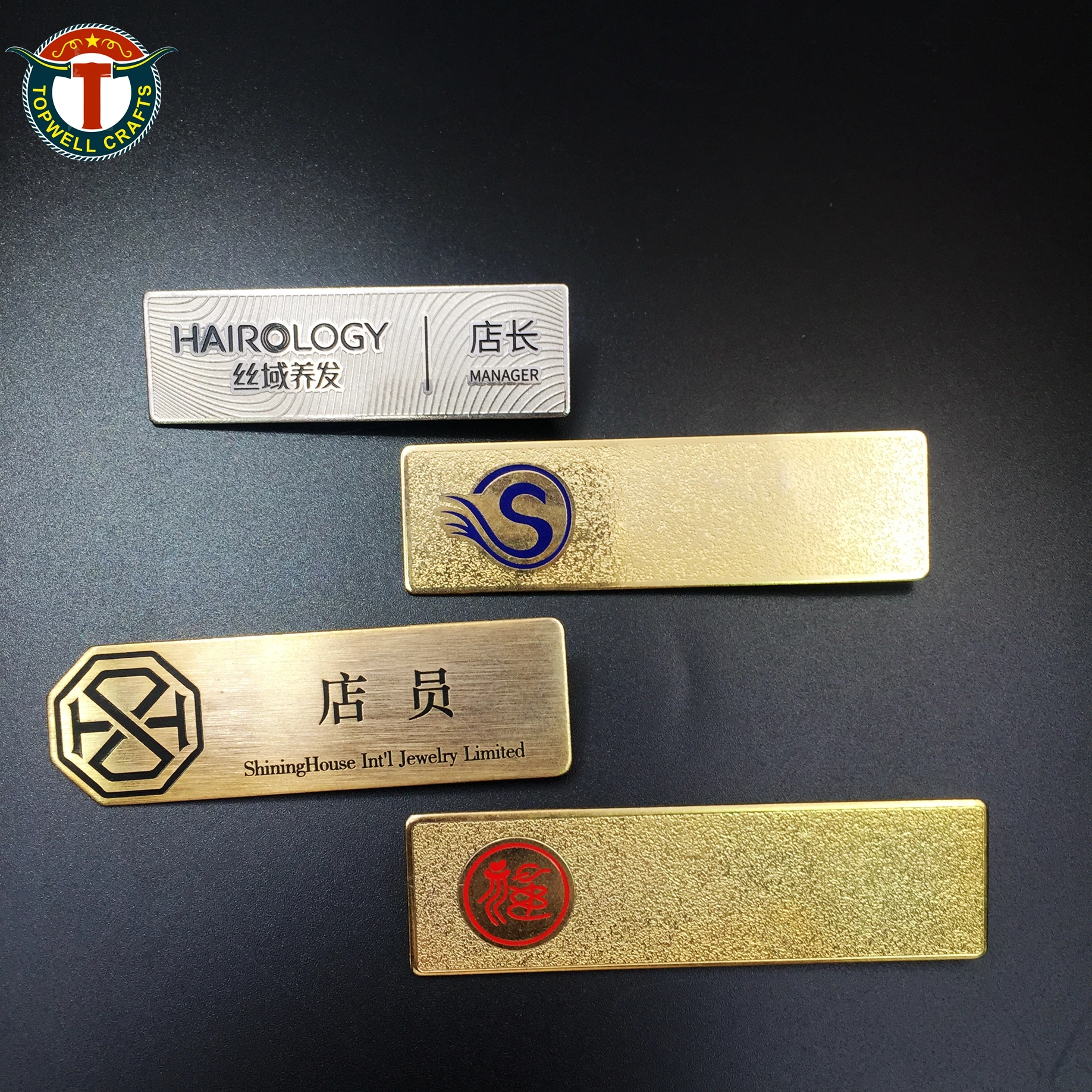 Chinese Supplier Cheap Custom Metal Aluminum Printing Epoxy Laser Engraving Name Plate Pin Badges