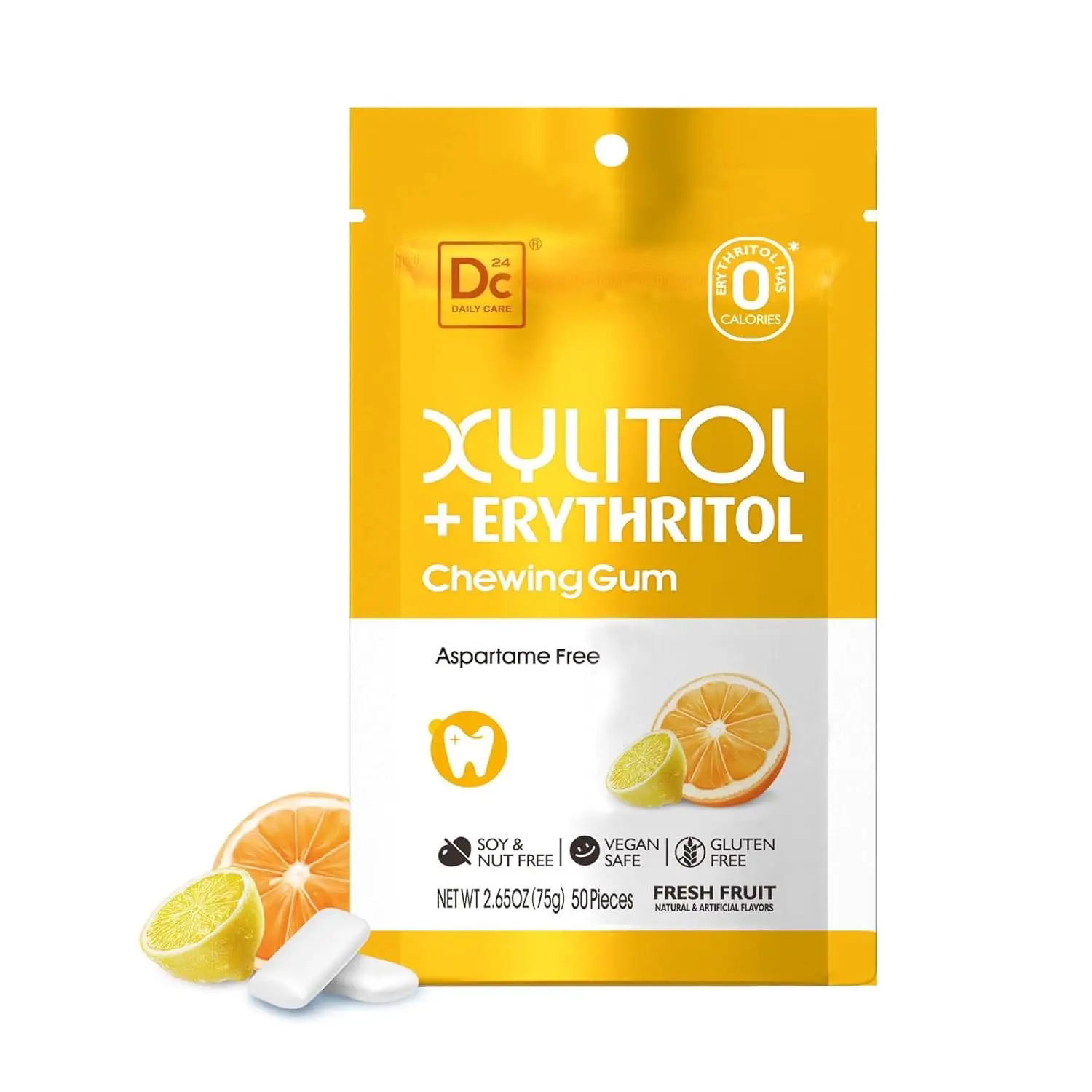 Dc24 Daily Care Erythritol Xylitol Sugar Free Vegan 75g One Pouch Fresh Fruit Flavor Chewing Gum