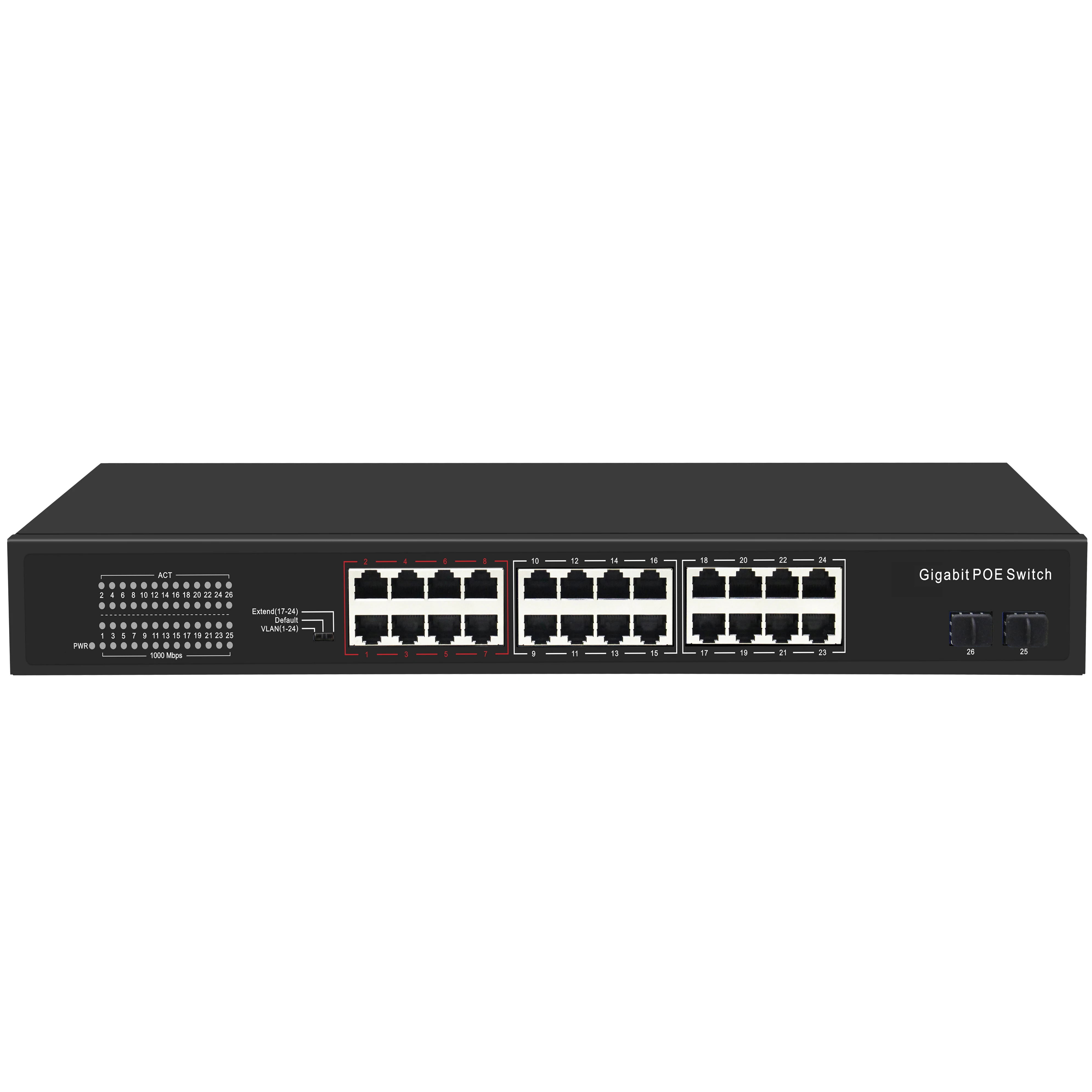 400W 24port PoE Switch Support VLAN Extend 24 Ports Network Gigabit Switch with 3 Gigabit Ethernet Uplink Ports
