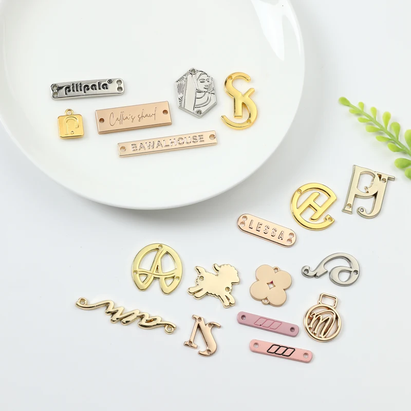 Factory design custom garment metal brand logo embossed  Metal Custom Sew In Label for clothes