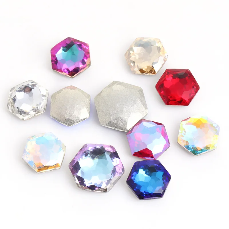 
Pointback Glass Crystal Stones Appliques Hexagon Faceted Glass Rhinestone For Clothing Jewelry Making 