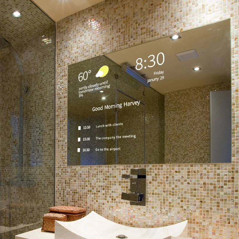 China Lcd Android Wall Mounted Smart Bath Room Advertising Interactive Bathroom Touchscreen Magic Mirror Price For Sale