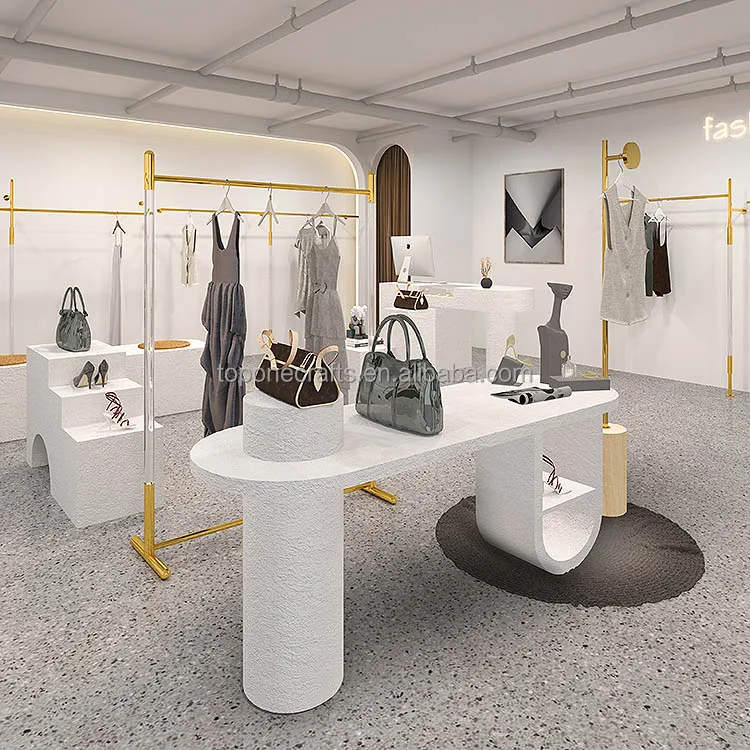 Modern fashion Gold Garment Retail Clothing Shop Fittings Metal Wall Mounted Hanging Rail Display Rack