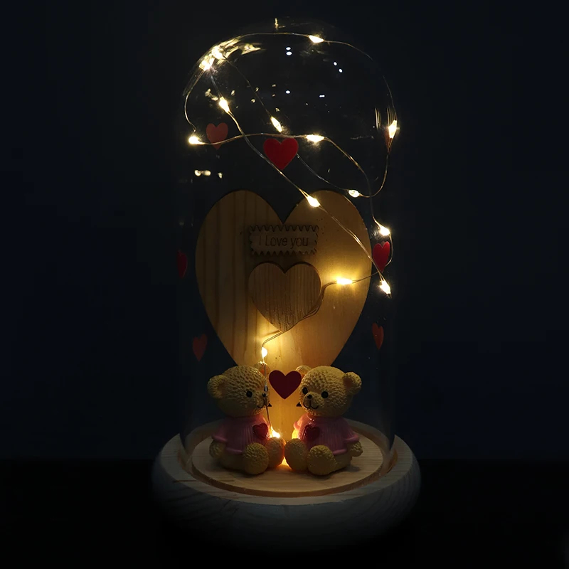 Wholesale Artificial Lovers Bear Glass Dome Glass Dome Decorative With Base Birthday Gifts In Glass Dome