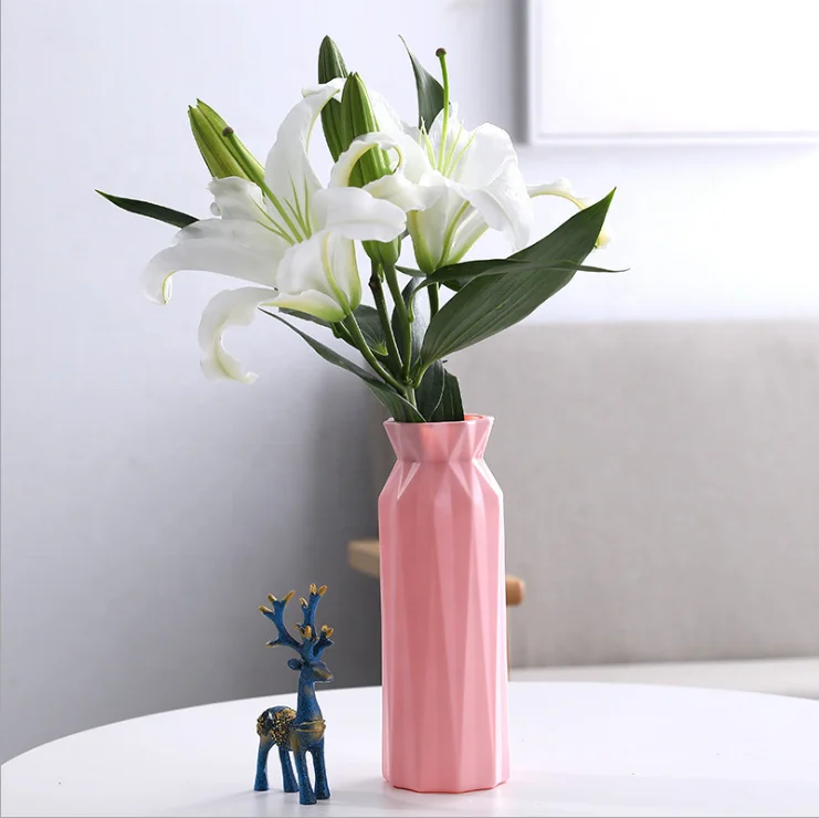 Plastic recycled white flower vase for home decor