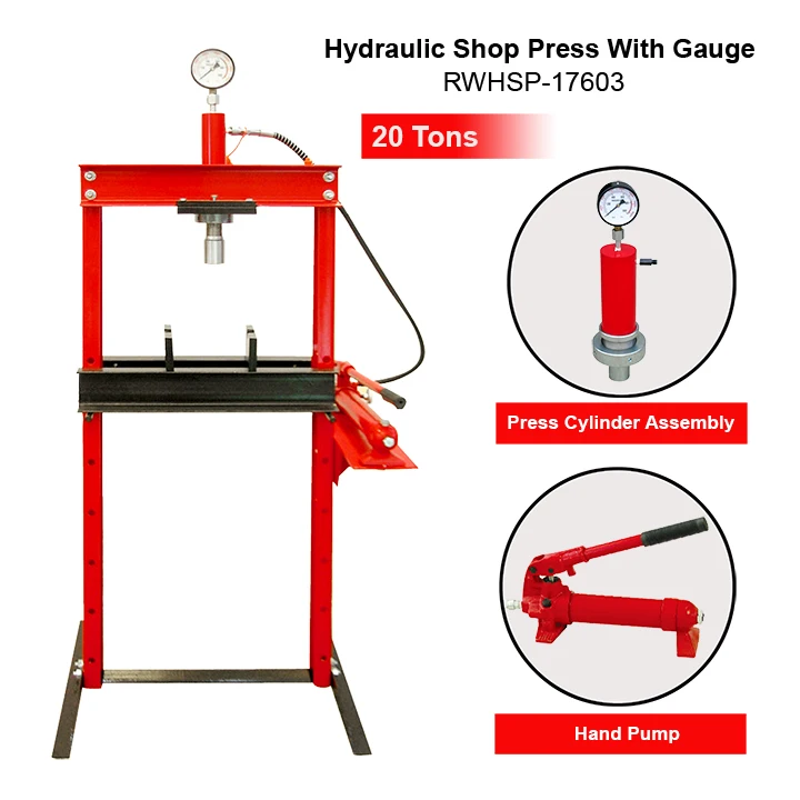 20 Ton Hydraulic Cylinder Shop Press Vehicle Equipment Manual Car Hydraulic Shop Press Tools Machine With Pressure Gauge CE