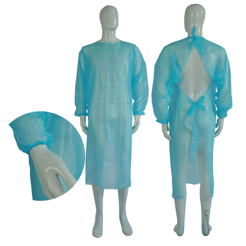 manufacturer price cpe plastic film level 2 coverall medical isolation gown with elastic cuff