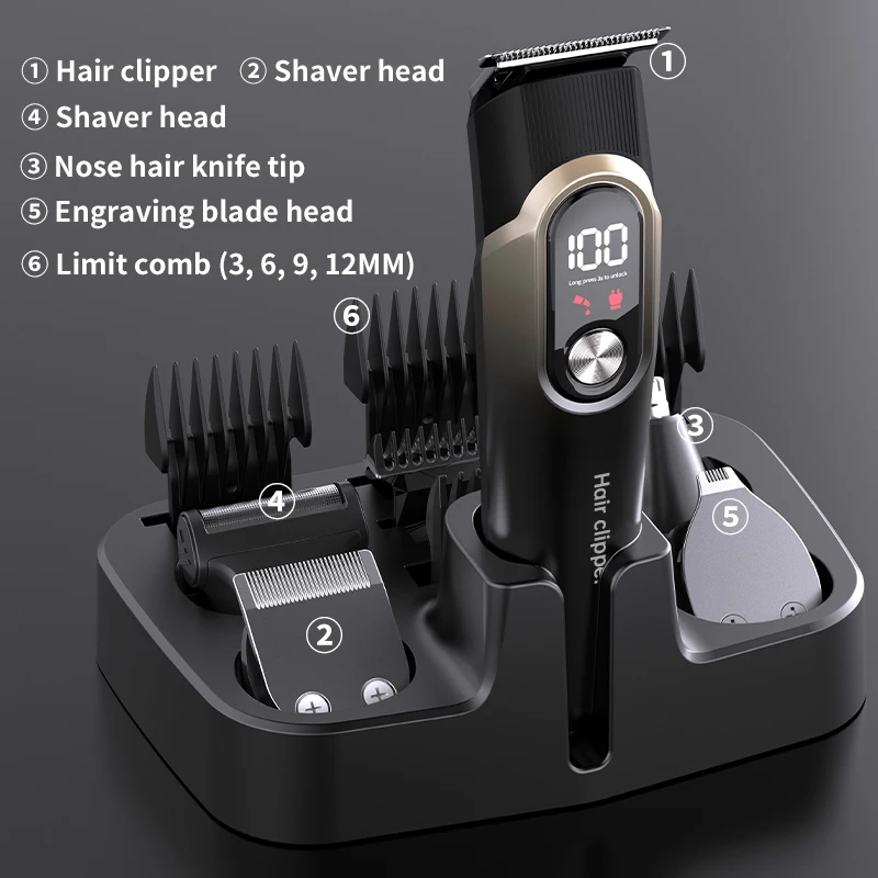 Professional Barber Hair Trimmer Cordless Rechargeable Electric Clippers With USB Power High Cut Machine