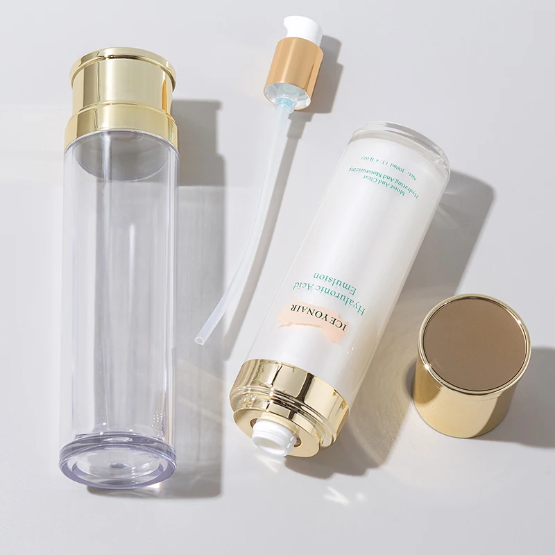 15ml 30ml 50ml 100ml 120ml 30g 50g Luxury gold plastic pressured pump spray acrylic airless cosmetic bottle series for skin care