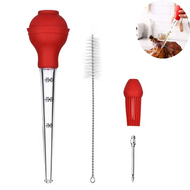  Silicone Heat-resistant Angled Marinade Injector Turkey Baster With Cleaning