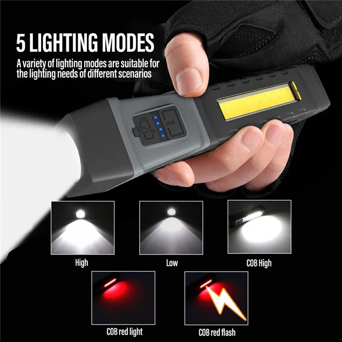 Powerful COB LED Flashlight 90 degree Rotatable Magnetic LED Torch light USB Rechargeable pocket led Work lamp