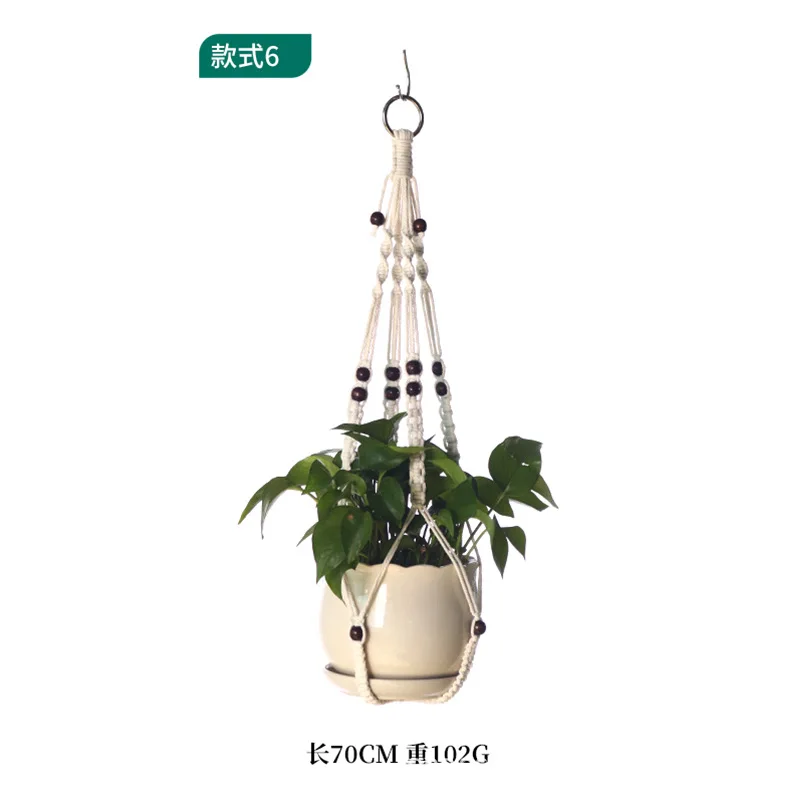 Hand Woven cotton and linen gardening green plant net bag Indoor & outdoor Macrame Plant Hanger Home Decoration