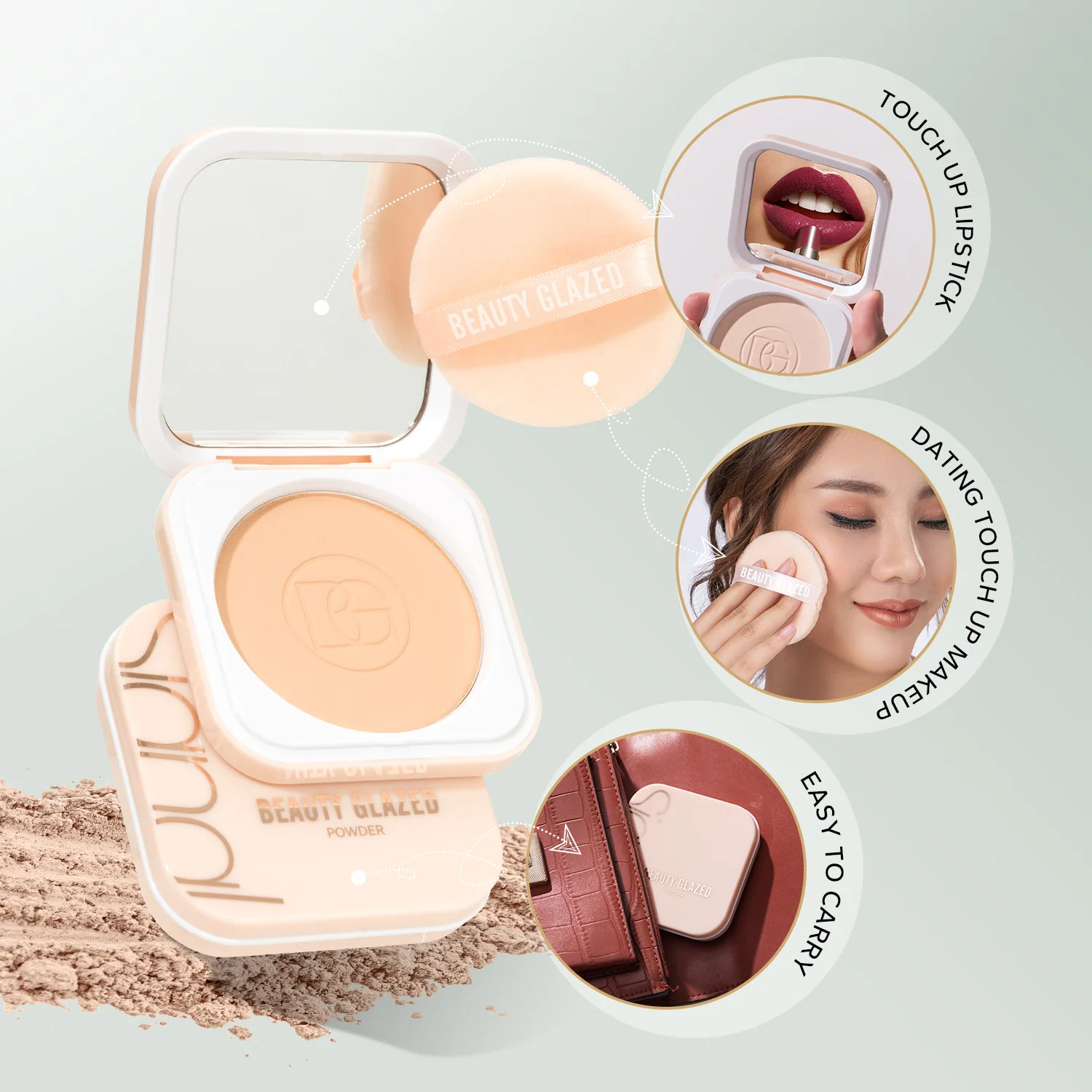 BEAUTY GLAZED 4-color Powder Cake Make-up Matte Finish Non-makeup Durable Waterproof No