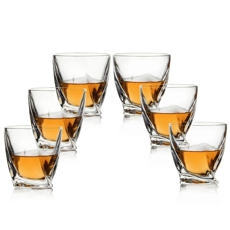 premium glass tumblers with heavy base and unique curved design whiskey glass