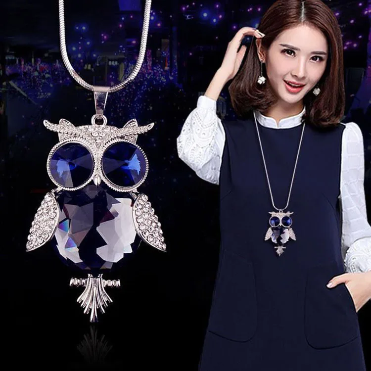 Autumn winter fashion temperament owl sweater chain crystal joker long necklace pendant