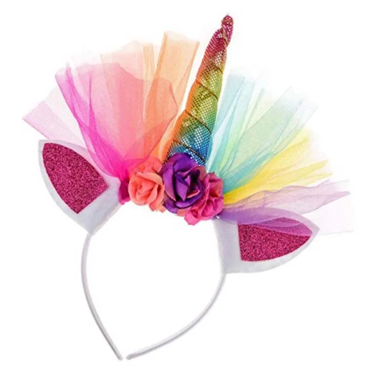 China Manufacturers Girl Birthday Party Rainbow Unicorn Horn Crown Headband